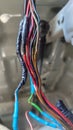 automotive wiring harness with traces of repair and new damage to the wires Royalty Free Stock Photo