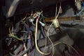 Automotive wiring of an old Russian car car gas 13 gul chaika under the dashboard for repairing and connecting electrical