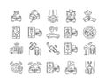 Autonomous black color line icons set. Self driving concept. Driverless auto. Pictograms for web page, mobile app, promo