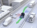 Autonomous car changing lane quickly to avoid a traffic accident