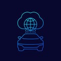 autonomous car, connected to cloud linear icon