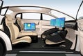 Autonomous car interior design. Concept for new business work style when moving on the road