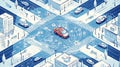 Autonomous car navigating a smart city intersection with advanced sensing technology