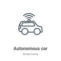 Autonomous car outline vector icon. Thin line black autonomous car icon, flat vector simple element illustration from editable Royalty Free Stock Photo