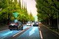 Autonomous car sensor system concept for safety of driverless mode car control Royalty Free Stock Photo