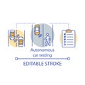 Autonomous car testing concept icon. Emergency situations avoid. Vehicle and pedestrians safety examination idea thin