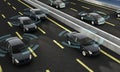 Autonomous cars on a road with visible connection Royalty Free Stock Photo