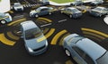 Autonomous cars on a road with visible connection Royalty Free Stock Photo