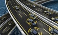 Autonomous cars on a road with visible connection Royalty Free Stock Photo