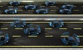 Autonomous cars on a road with visible connection Royalty Free Stock Photo