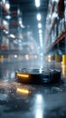 Autonomous cleaning robot working in modern warehouse Royalty Free Stock Photo
