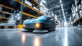 Autonomous cleaning robot working in modern warehouse Royalty Free Stock Photo