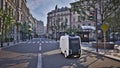 Autonomous delivery robot driverless on street, Smart vehicle technology concept, 3d render