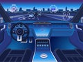 Autonomous car interior with digital dashboard.