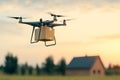 autonomous drone delivering parcel: high-tech innovation in modern logistics solutions Royalty Free Stock Photo