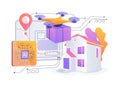 Autonomous Drone Delivery abstract concept vector illustration. Royalty Free Stock Photo