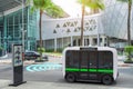 Autonomous electric bus self driving on street, Smart vehicle technology concept Royalty Free Stock Photo