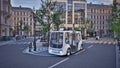 Autonomous electric bus self driving on street, Smart vehicle technology concept, 3d render Royalty Free Stock Photo