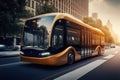 autonomous electric bus transporting passengers on city street Royalty Free Stock Photo