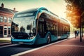 autonomous electric bus transporting passengers on city street Royalty Free Stock Photo