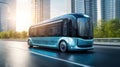 Autonomous electric shuttle bus self driving on street, Smart vehicle concept Royalty Free Stock Photo