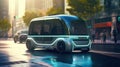 Autonomous electric shuttle bus self driving on street, Smart vehicle concept Royalty Free Stock Photo