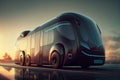 Autonomous electric shuttle bus self driving on street, Smart vehicle concept Royalty Free Stock Photo