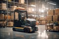 autonomous forklift transporting goods in warehouse