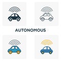 Autonomous icon set. Four elements in diferent styles from industry 4.0 icons collection. Creative autonomous icons filled,