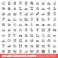 100 autonomous icons set, outline style