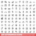 100 autonomous icons set, outline style