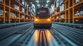 Autonomous mobile robot adjusts its path in an industrial warehouse during daytime operations Royalty Free Stock Photo
