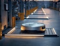 Autonomous Robot on Illuminated Path in Modern Warehouse Royalty Free Stock Photo