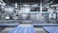 PV cells produced in eco friendly facility with assembly lines, 3d animation