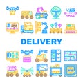 autonomous robot delivery icons set vector