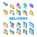 autonomous robot delivery icons set vector