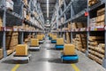 Autonomous robot delivery in warehouses with 5g wireless connection, Smart industry 4.0 concept Royalty Free Stock Photo