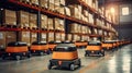 Autonomous robot delivery in warehouses with wireless connection, Smart industry concept