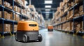 Autonomous robot delivery in warehouses with wireless connection, Smart industry concept