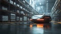 Autonomous robot navigating modern warehouse for efficient inventory management