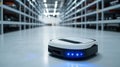 Autonomous robot navigating through a spacious warehouse aisle