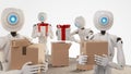 Autonomous robot packs presents in boxes 3d-illustration