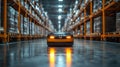 Autonomous robot performing predictive maintenance in a large warehouse during daytime operations