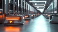 Autonomous robots in a futuristic server room with neon lights