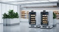 Autonomous robots stocking shelves in a modern retail environment innovation Royalty Free Stock Photo