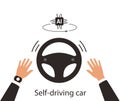 Autonomous self-driving concept, no touching, artificial intelligent, vector