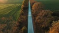 Autonomous Self-Driving Electric Car Driving on Road. Animated Visualization Sensor Scanning Road Ahead for Vehicles