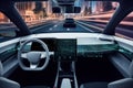 Autonomous self-driving futuristic car without driver. First-person view Royalty Free Stock Photo