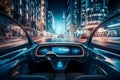 Autonomous self-driving futuristic car without driver. First-person view Royalty Free Stock Photo