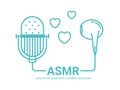 Autonomous sensory meridian response, ASMR logo or icon. Connected microphone and earphones, with hearts as a symbol of enjoying